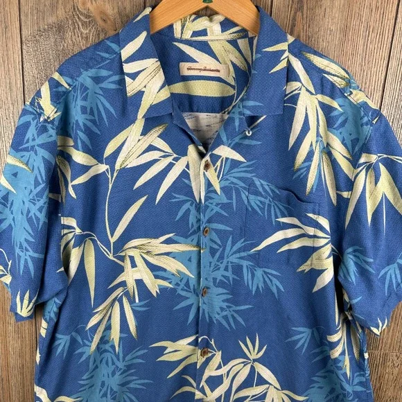 Tommy Bahama Silk Hawaiian Shirt Blue Bamboo Print Men Size XL - Picture 3 of 6